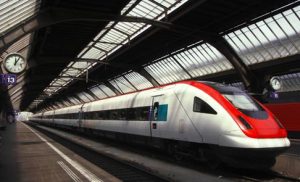 Modern Commuter Train inside the Depot or Railway Station in Europe.